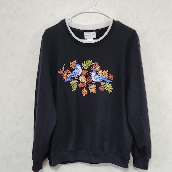 Alfred Dunner Sweaters - Alfred Dunner Ladies Size Medium Crew Neck Sweater Embroidery Blue Jay Birds